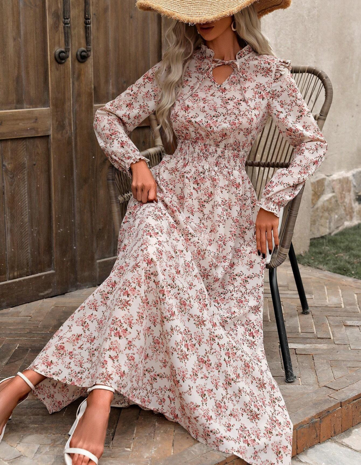 MOREN™ - Elegant Long Sleeve Floral Print A-Line Dress