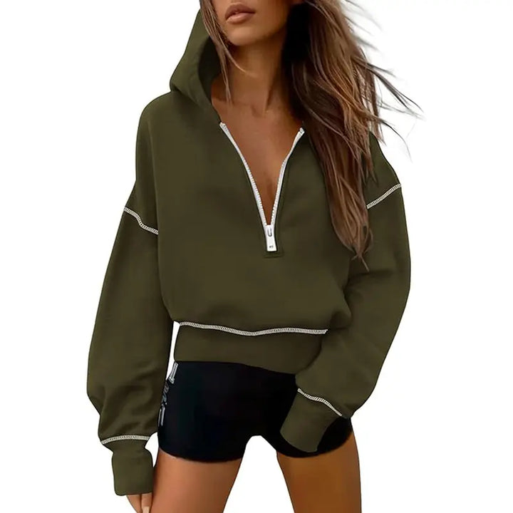 GRETEL™ - Stylish Hooded Sweatshirt with Zipper & Stitching Detail for Cropped Pullover