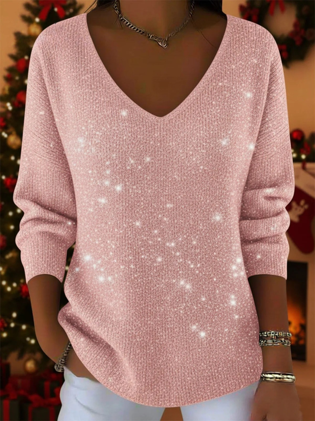 Ella™ | Maglione festivo da donna con scollo a V
