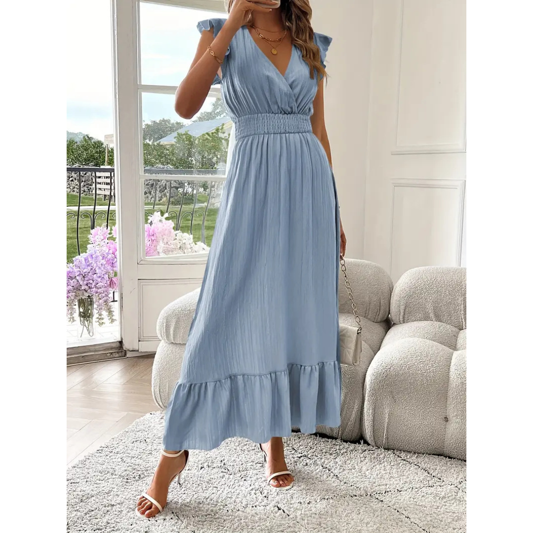 AVALERI™ - Elegant Shirred V-Neck Summer Maxi Dress