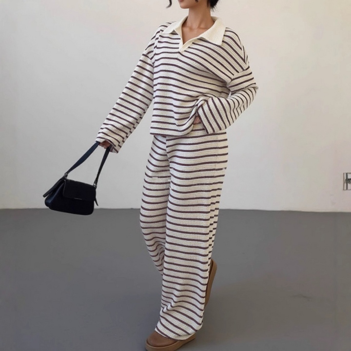 INCI™ - Casual Striped V-Neck Long Sleeve and Pants Set