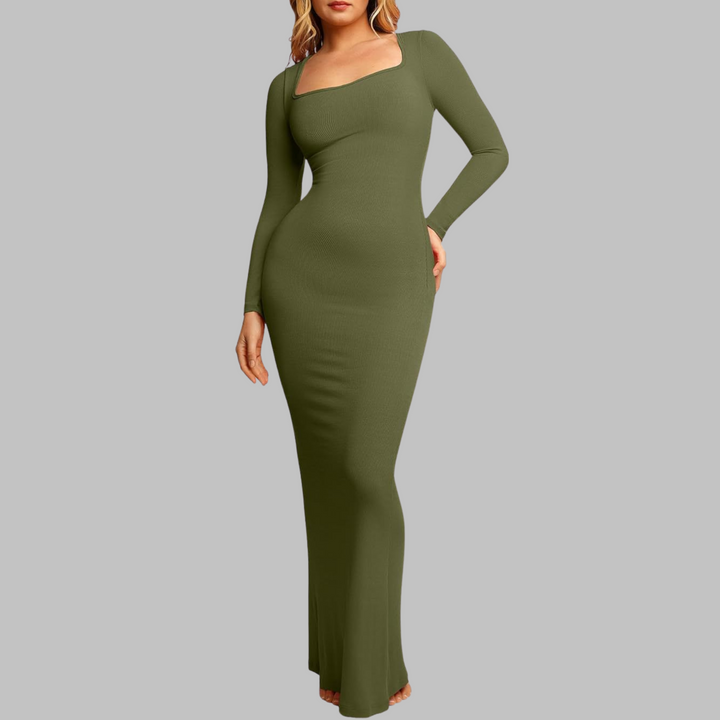 PITO™ - Casual Long Sleeve Built-In Shapewear Midi Dress