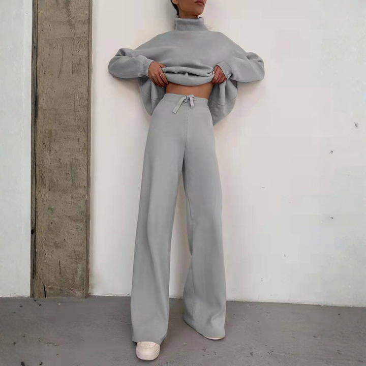 TADUM™ - Cozy Long Sleeve Turtleneck Top and Wide Leg Pants Set