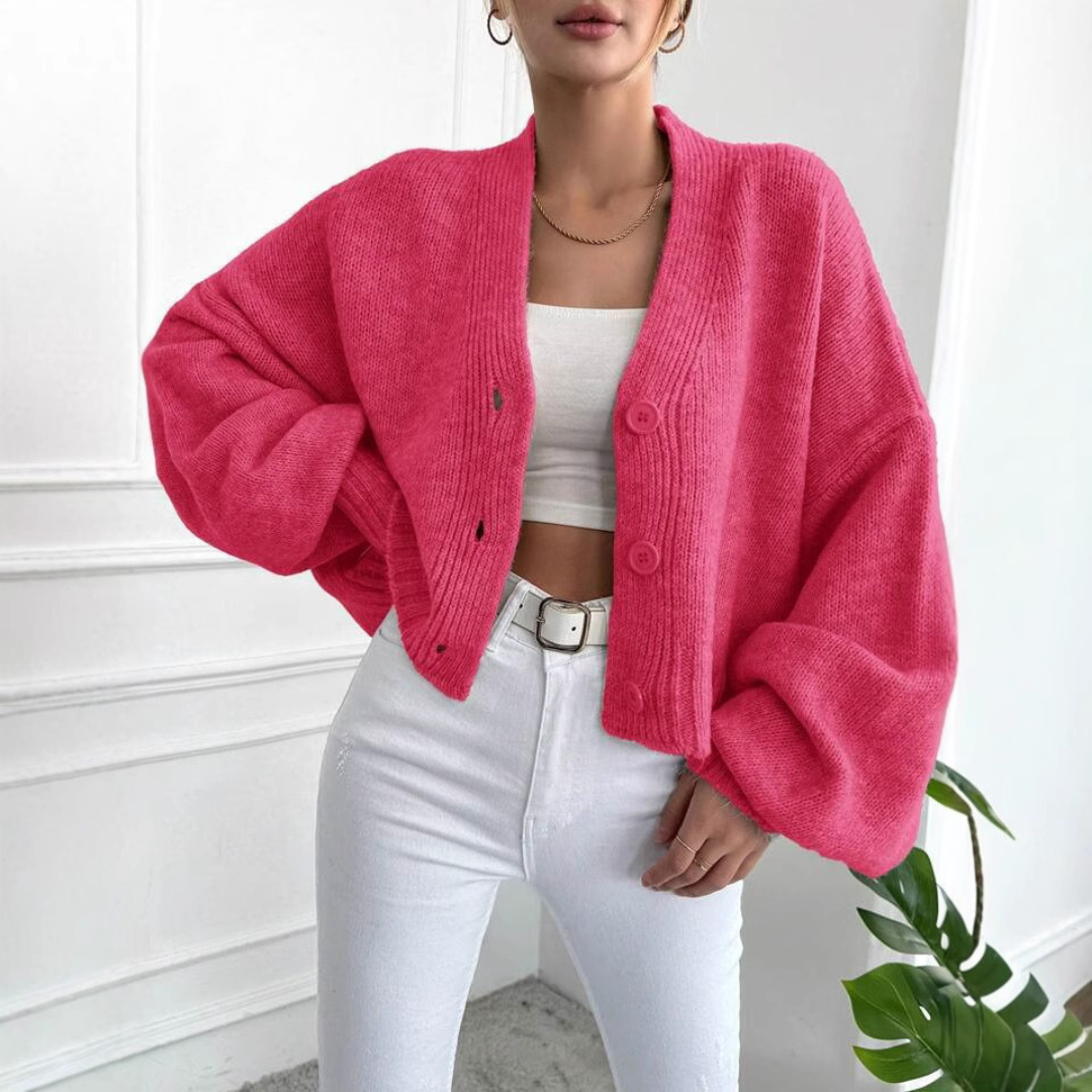 LUMI™ - Casual Crop Lantern Sleeve Cardigan