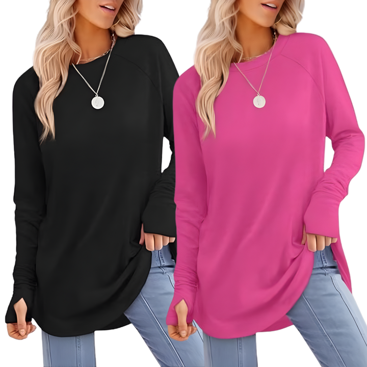 ZARITA™ - Cozy Long Sleeve Tunic Shirt with Thumb Hole