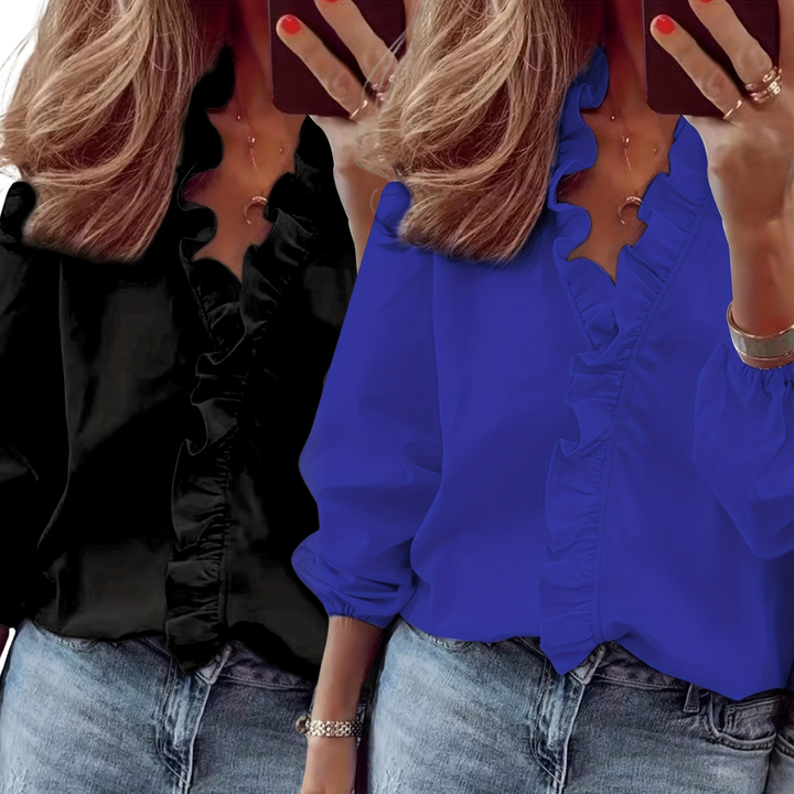 LORELEI™ - Timeless V-Neck Blouse with Ruffles for Casual Elegance