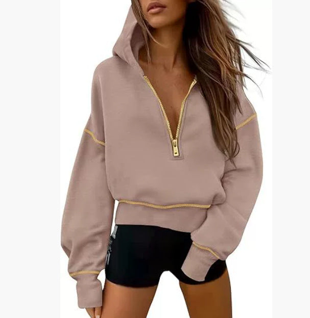 GRETEL™ - Stylish Hooded Sweatshirt with Zipper & Stitching Detail for Cropped Pullover
