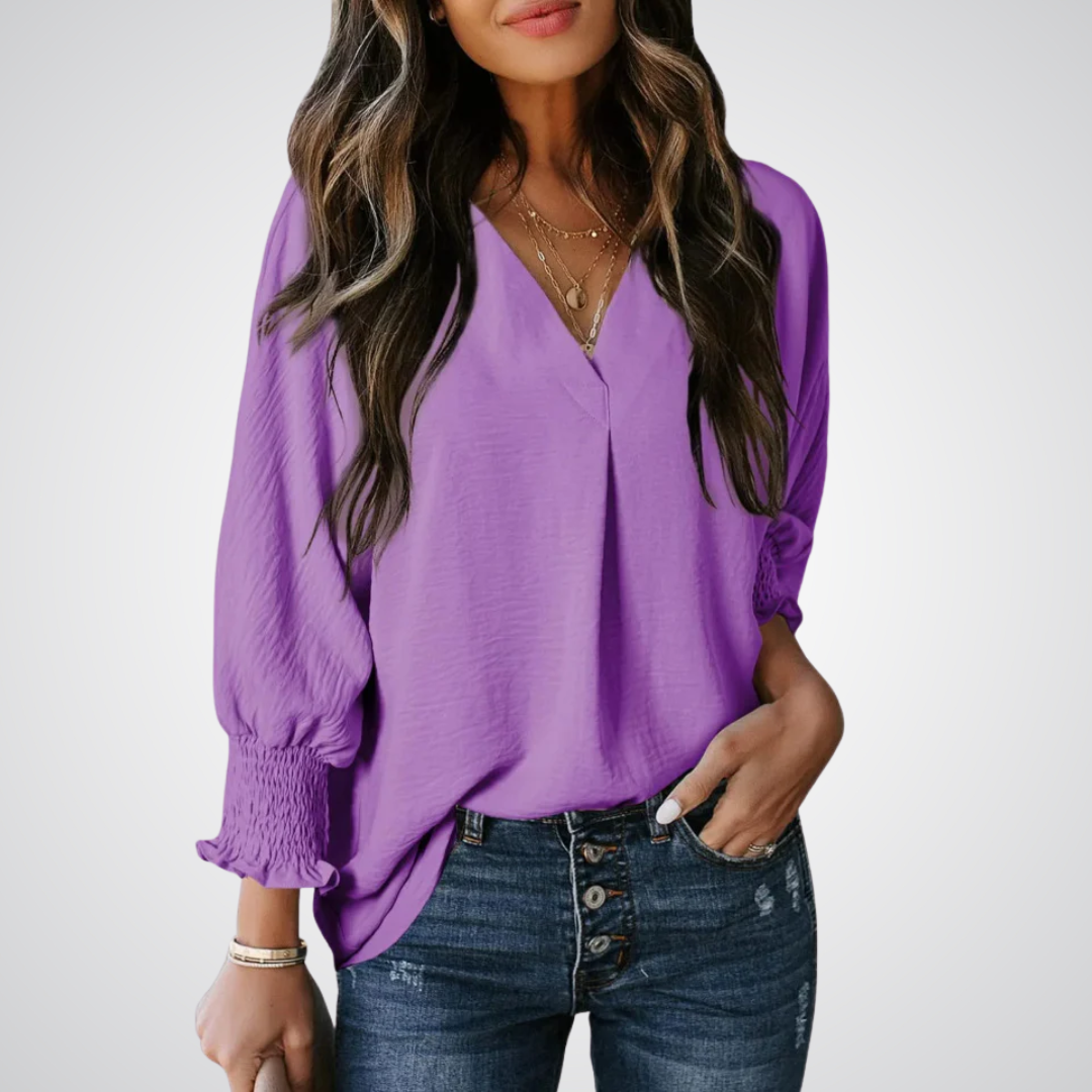LEILA™ – Classic V-Neck Tunic Blouse