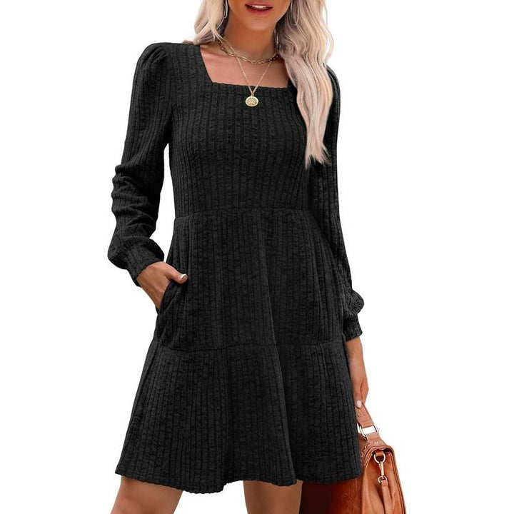 ELIZA™ - Cozy Square Neck Long Sleeve Babydoll Sweater Dress
