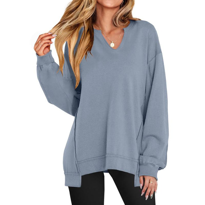 GENEVA™ - Casual V-Neck Oversized Sweatshirt Lightweight Long Sleeve